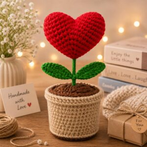 Handcrafted Crochet Flower Pot | 7 Inch Handmade Wool Flower Plant